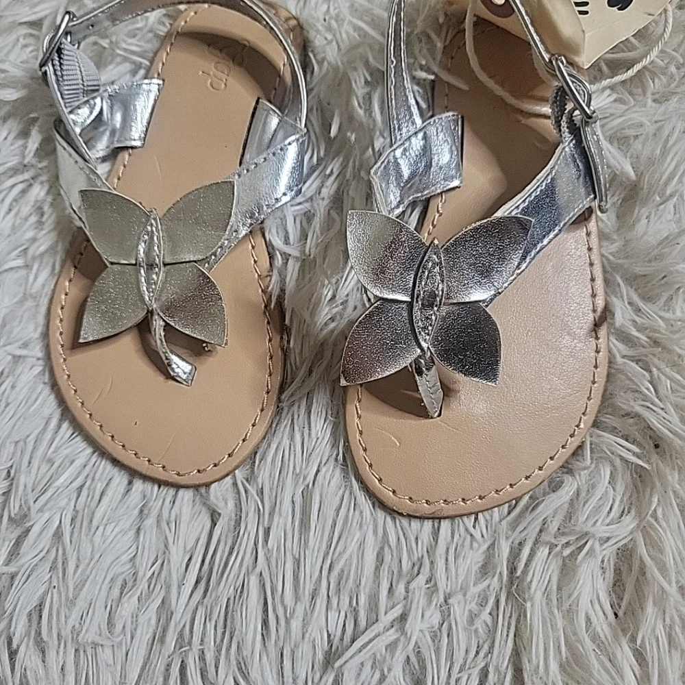 Gap Kids Baby Toddler Girl's Silver Butterfly Detail Sandals - 5